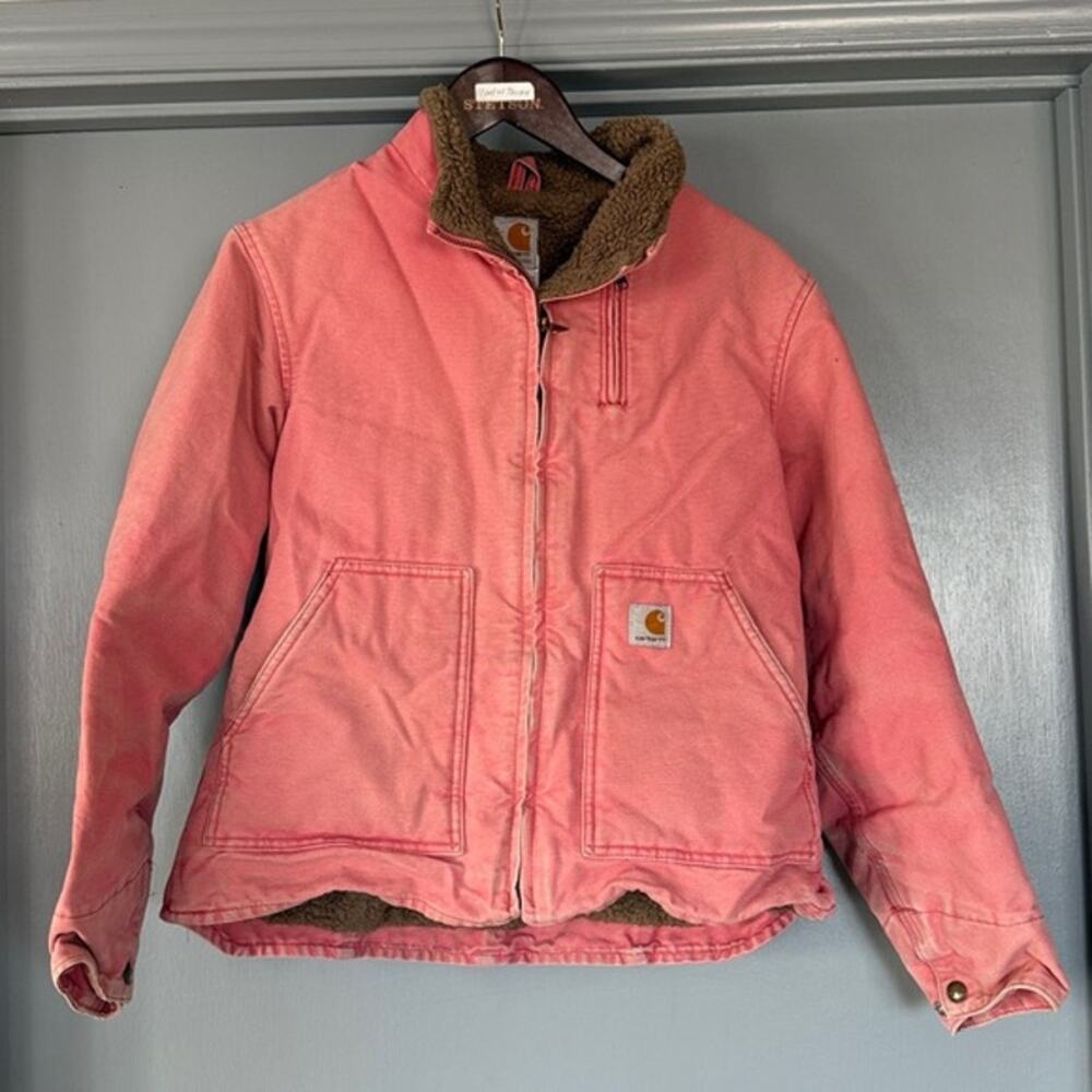 Vintage Carhartt Jacket Coat Sherpa Lined Womens WJ022 SBT Sherbet Pink M Faded